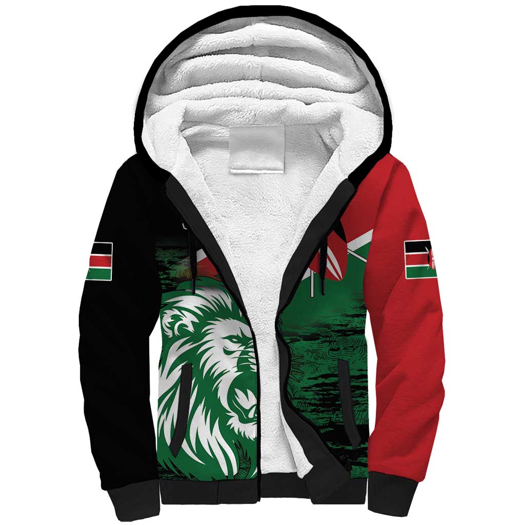 Kenya Lion Head Sherpa Hoodie Flag Style