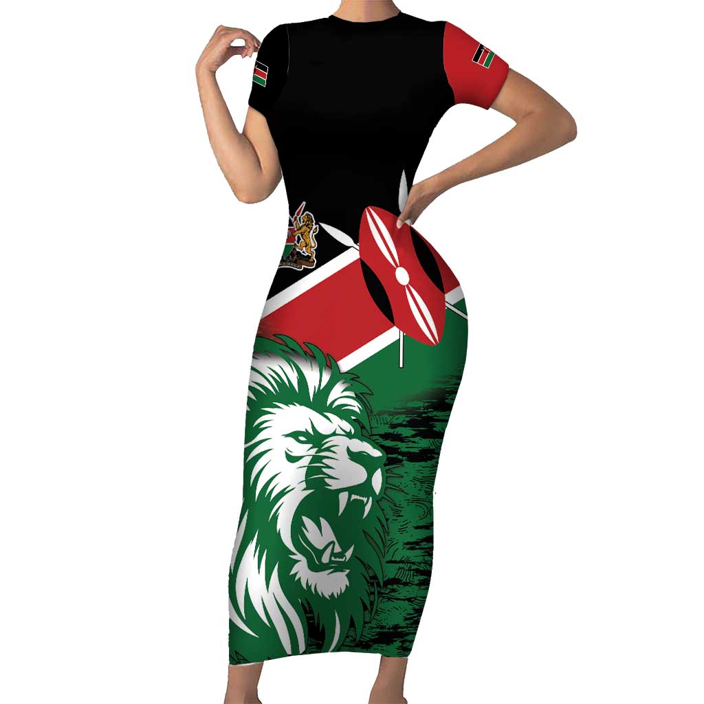 Kenya Lion Head Short Sleeve Bodycon Dress Flag Style