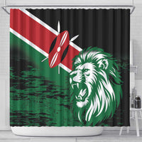 Kenya lion head shower curtain with red-white-green flag stripes and grommet top