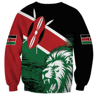Crewneck sweatshirt with Kenya-style lion graphic, red/green flag on black background