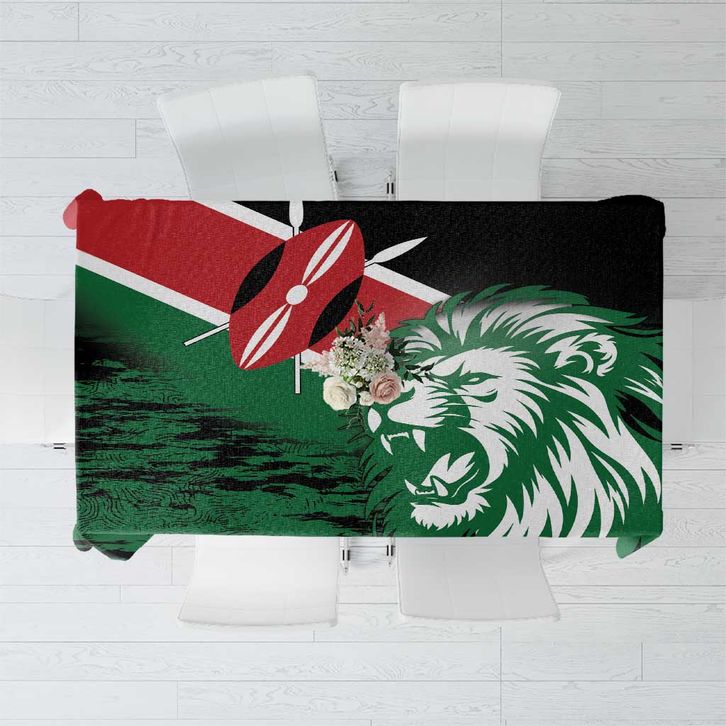 Green and black tablecloth with Kenya lion head and flag-style graphic, rectangular.