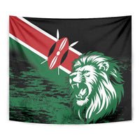 Kenya lion tapestry flag featuring a green lion head and red-white-black tricolor accents