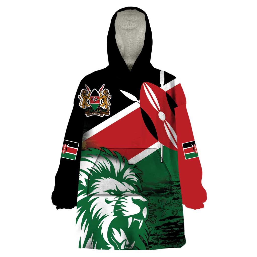 Kenya Lion Head Wearable Blanket Hoodie Flag Style