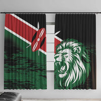 Kenya flag window curtains set with bold green lion head graphic on two panels