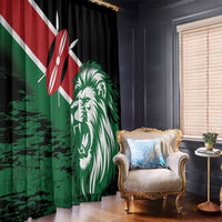 Green and red Kenya flag style curtains with large lion head print on window pair