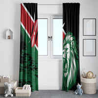 Kenya flag and lion face curtain pair in green with matching dark top headers
