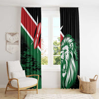 Kenya lion head window curtain set with green lion graphic and red Kenya flag section