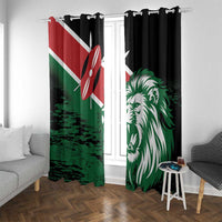 Kenya-themed curtains with two panels: red flag side and green lion face side