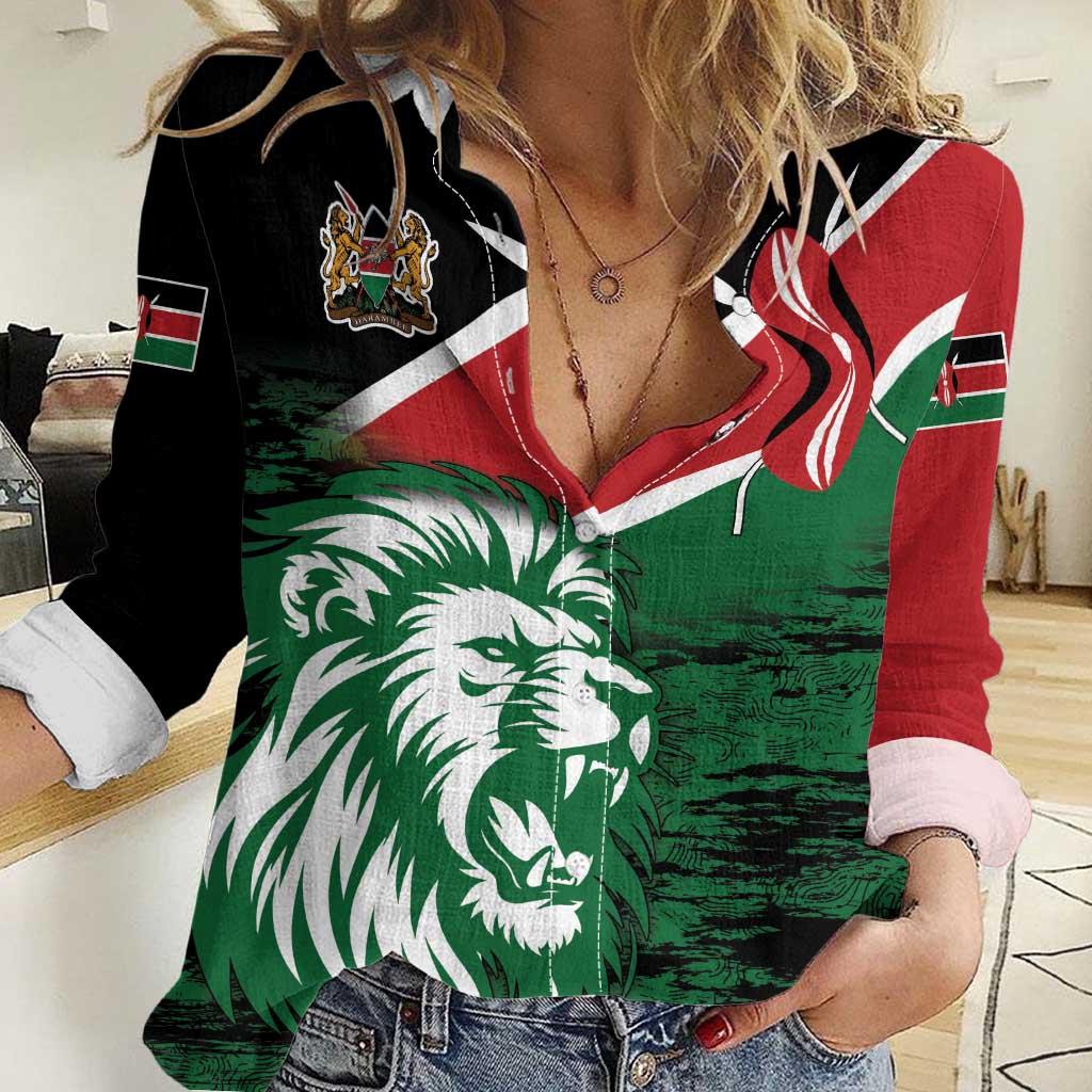 Kenya Lion Head Women Casual Shirt Flag Style