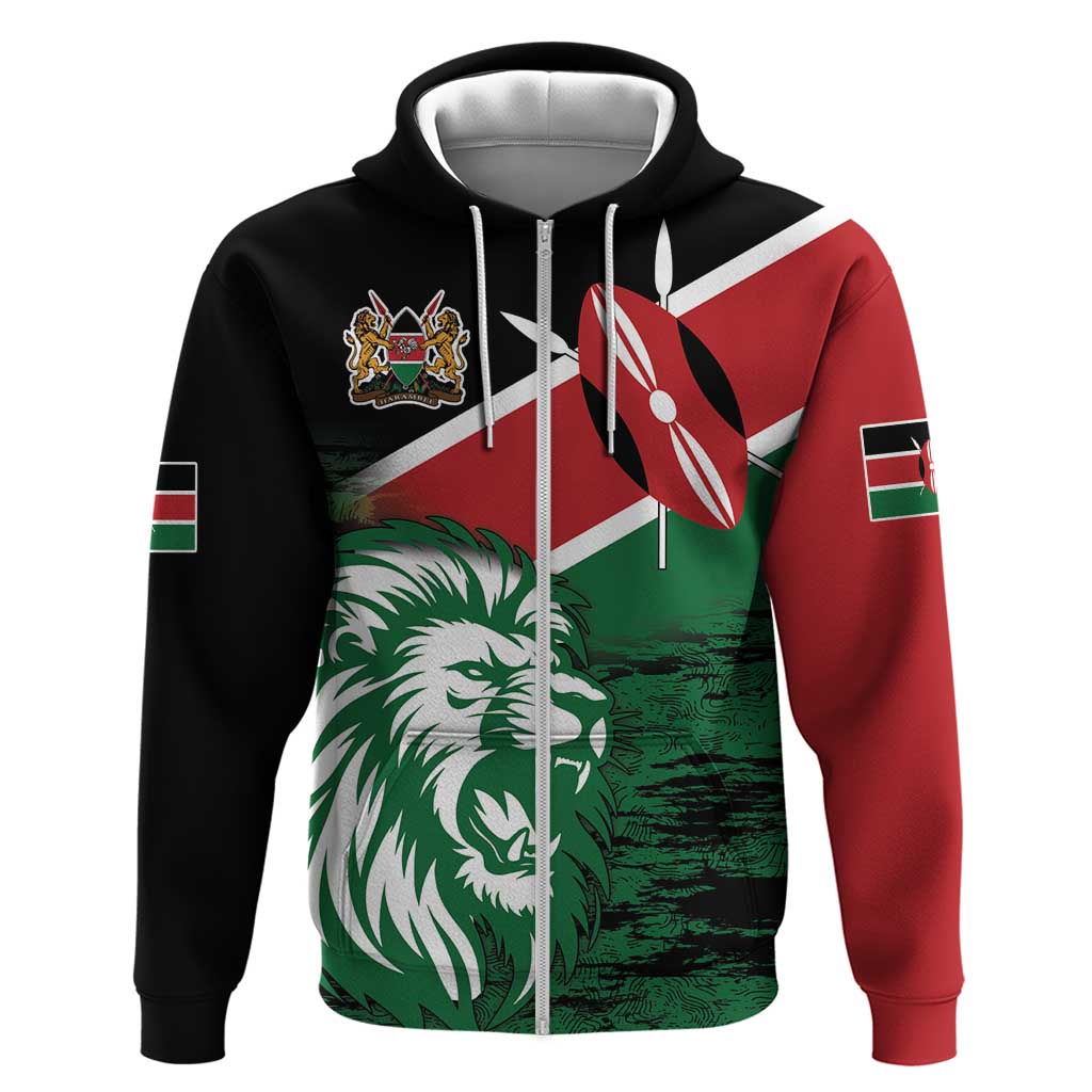 Kenya Lion Head Zip Hoodie Flag Style