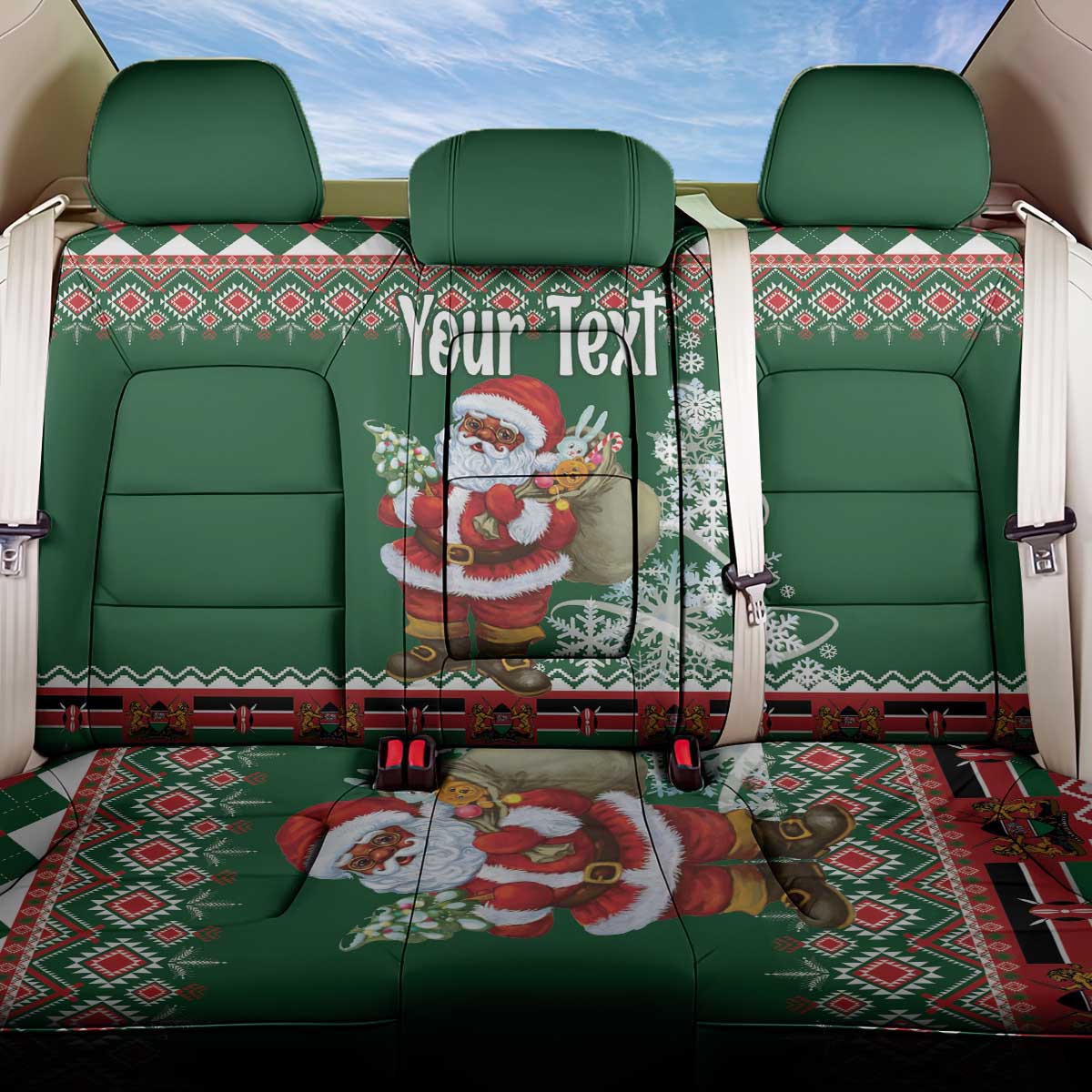 Personalized Kenya Christmas Back Car Seat Cover African Santa Claus - Heri ya Krismasi - Wonder Print Shop