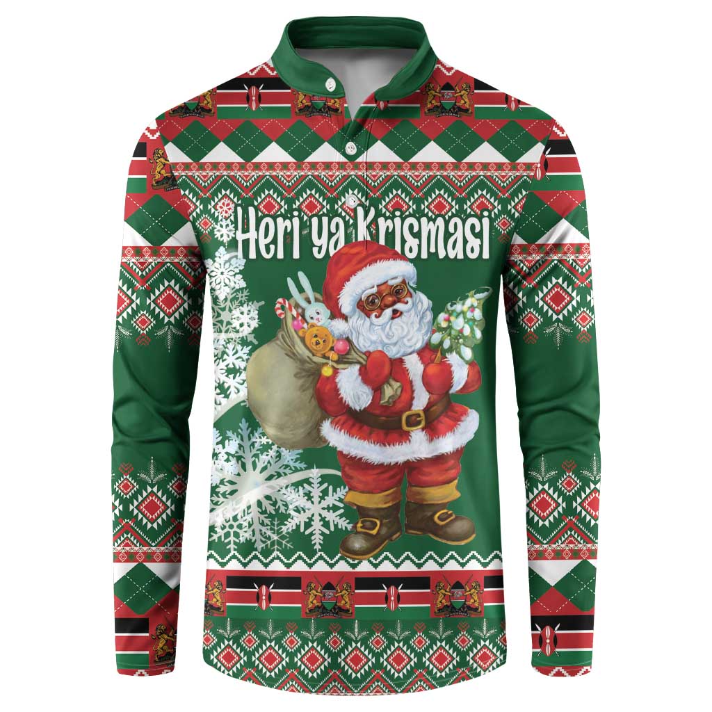 Green button sweatshirt with Santa and 'Heri ya Krismasi' front graphic