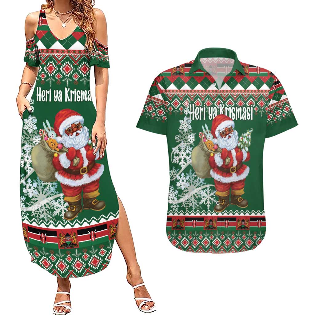 Personalized Kenya Christmas Couples Matching Summer Maxi Dress and Hawaiian Shirt African Santa Claus - Heri ya Krismasi - Wonder Print Shop