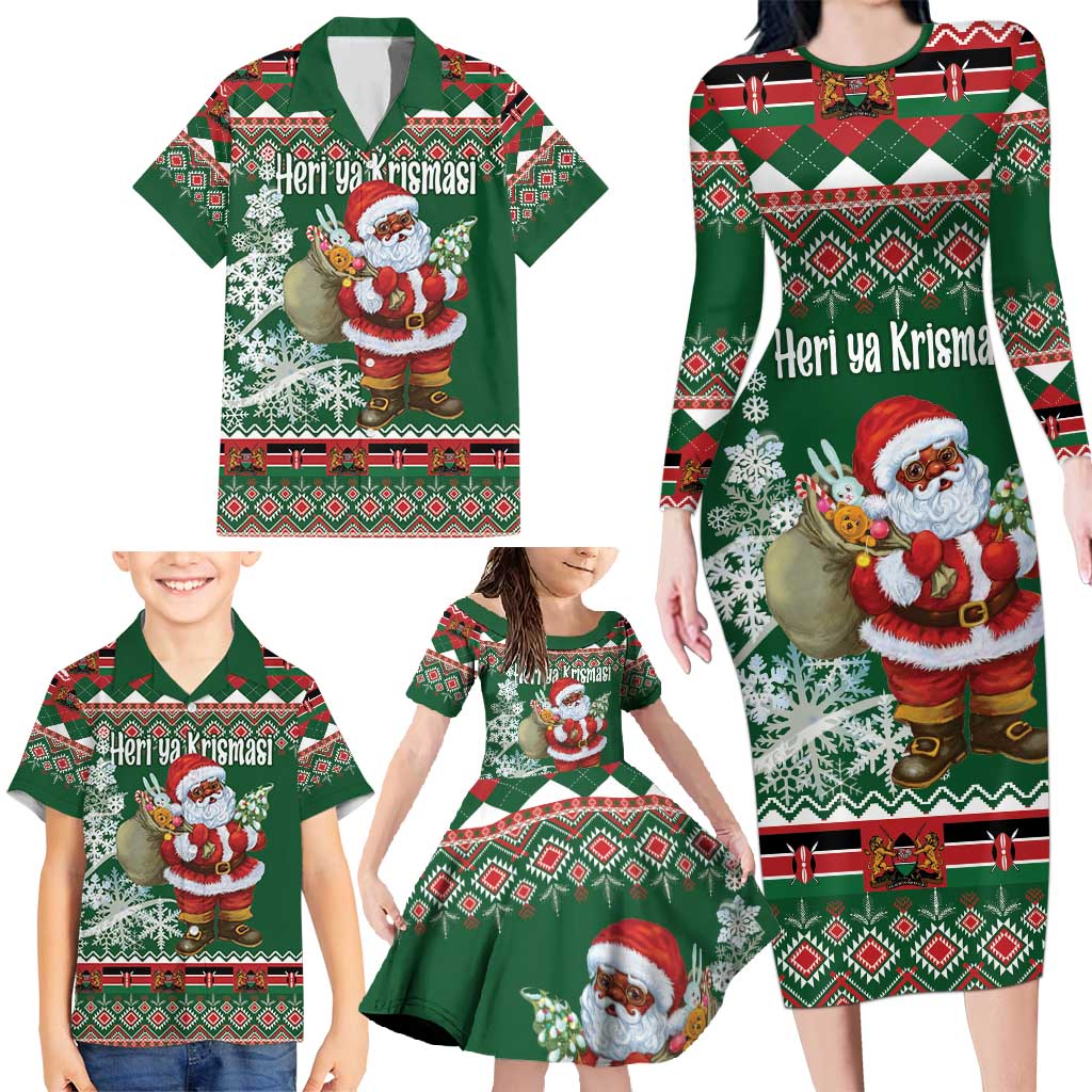 Personalized Kenya Christmas Family Matching Long Sleeve Bodycon Dress and Hawaiian Shirt African Santa Claus - Heri ya Krismasi - Wonder Print Shop