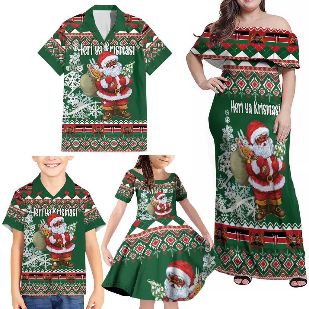 Personalized Kenya Christmas Family Matching Off Shoulder Maxi Dress and Hawaiian Shirt African Santa Claus - Heri ya Krismasi - Wonder Print Shop