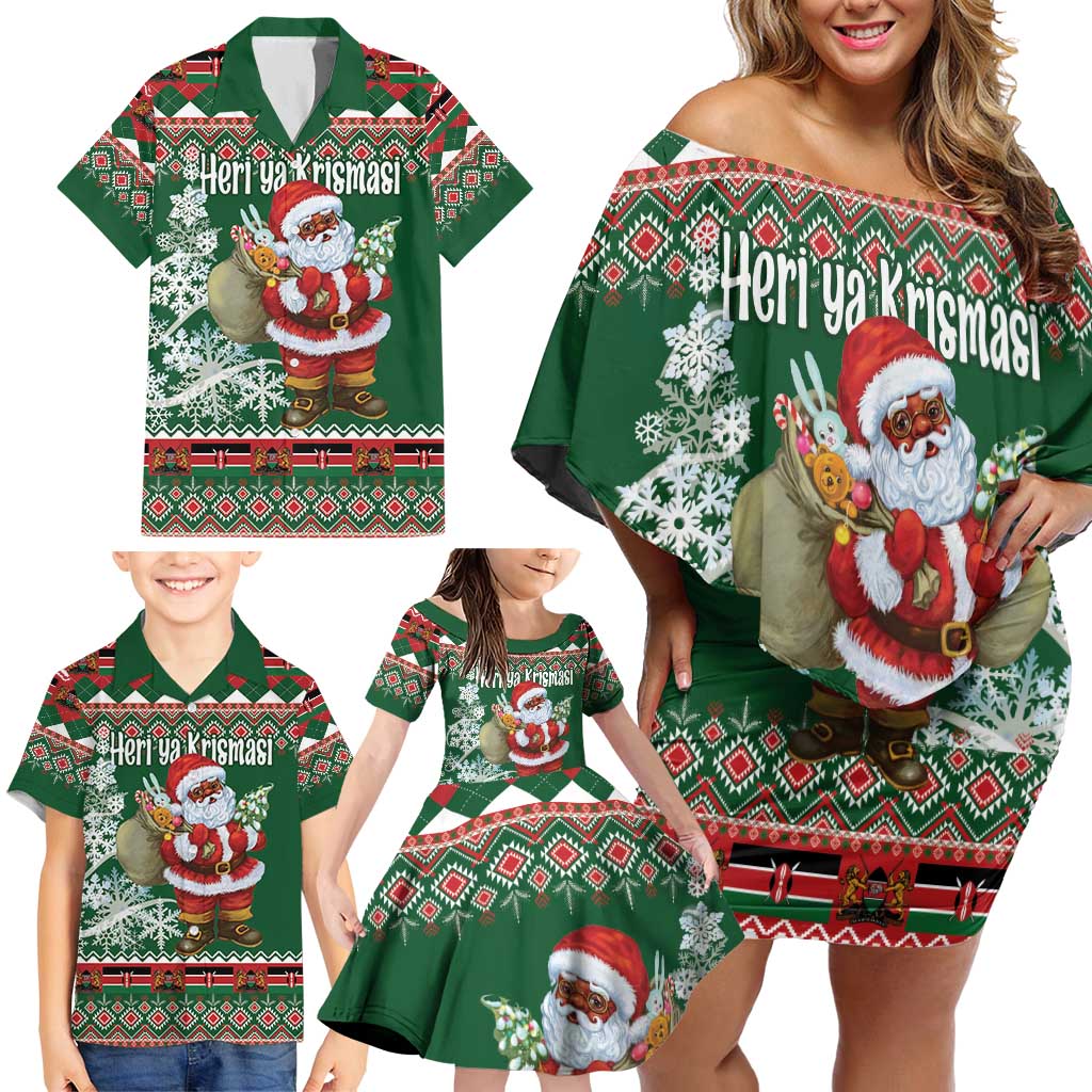 Personalized Kenya Christmas Family Matching Off Shoulder Short Dress and Hawaiian Shirt African Santa Claus - Heri ya Krismasi - Wonder Print Shop