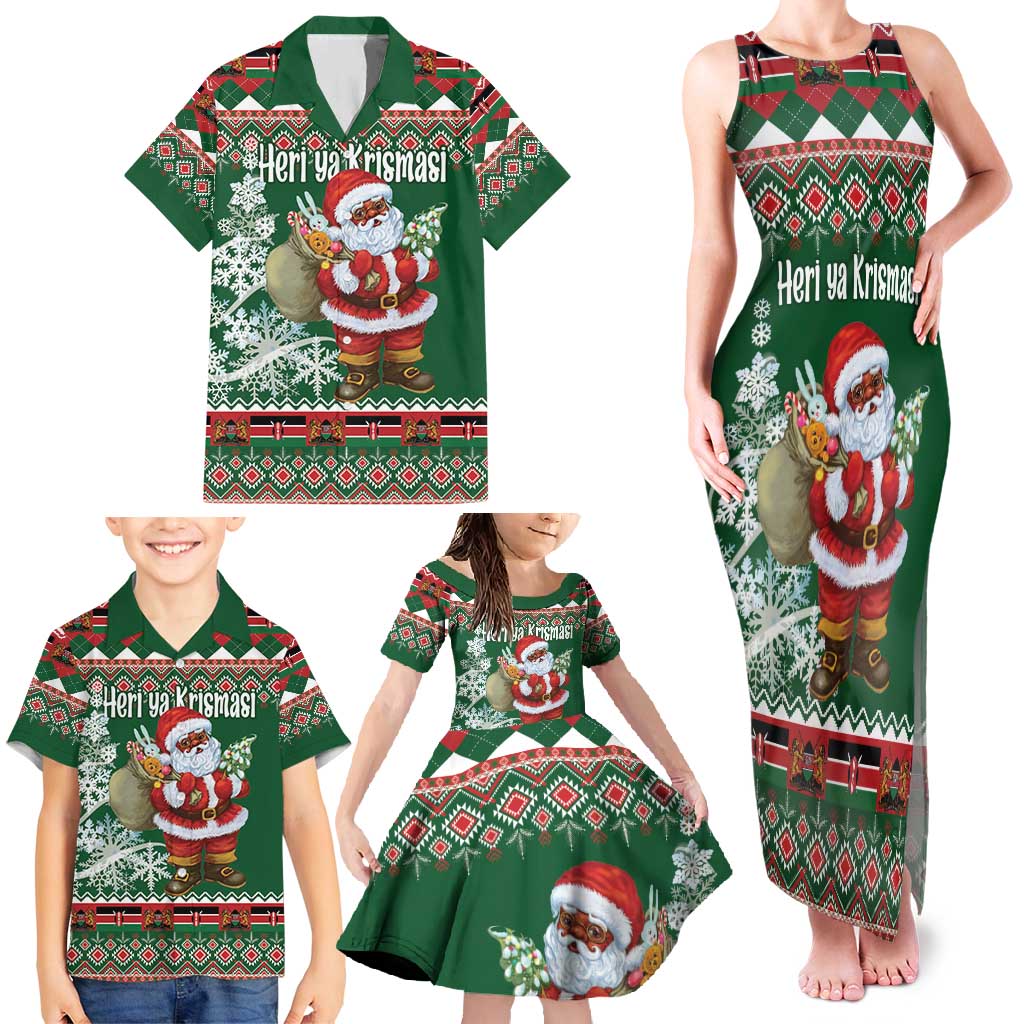 Personalized Kenya Christmas Family Matching Tank Maxi Dress and Hawaiian Shirt African Santa Claus - Heri ya Krismasi - Wonder Print Shop