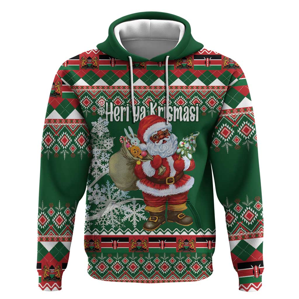 Personalized Kenya Christmas Hoodie African Santa Claus - Heri ya Krismasi