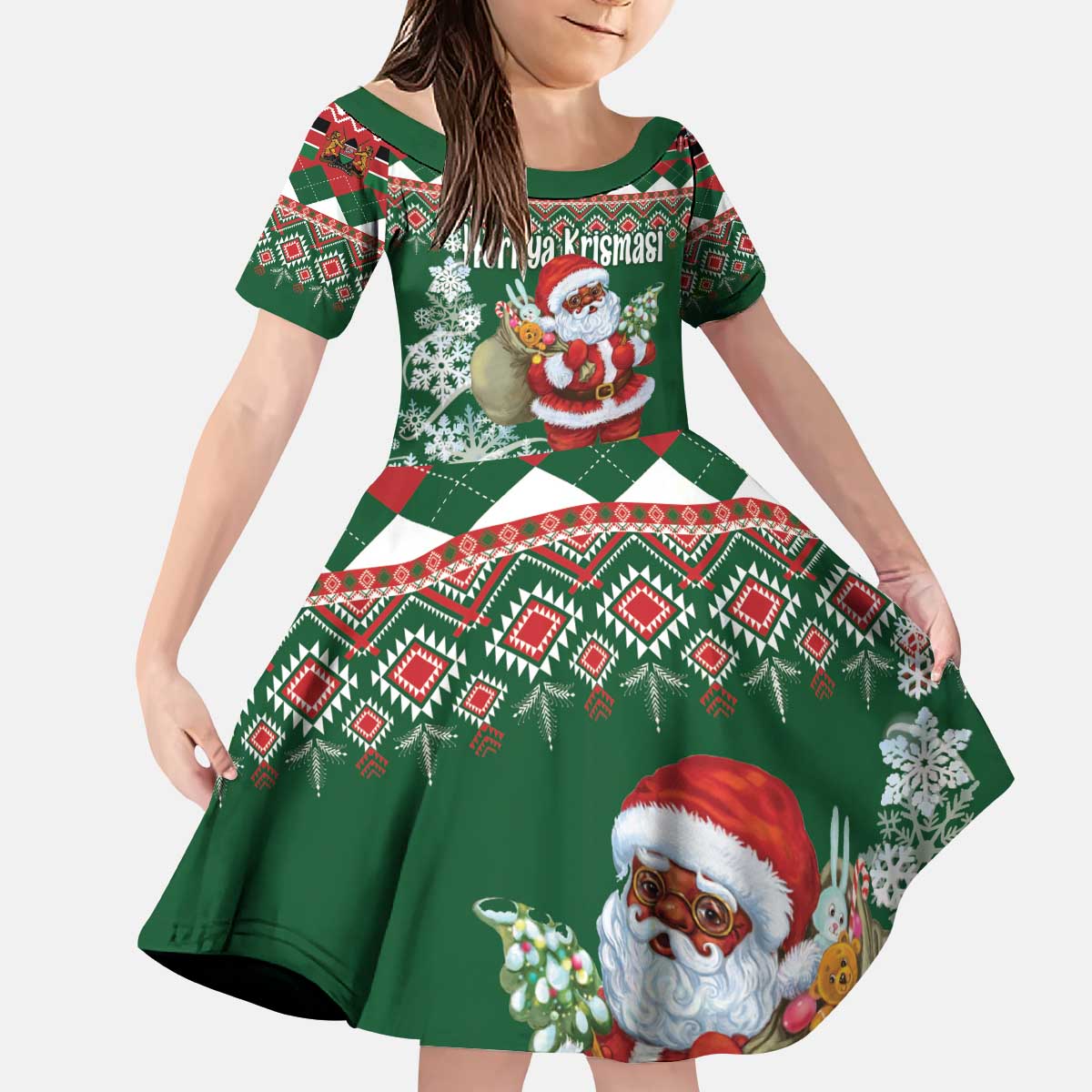 Personalized Kenya Christmas Kid Short Sleeve Dress African Santa Claus - Heri ya Krismasi - Wonder Print Shop