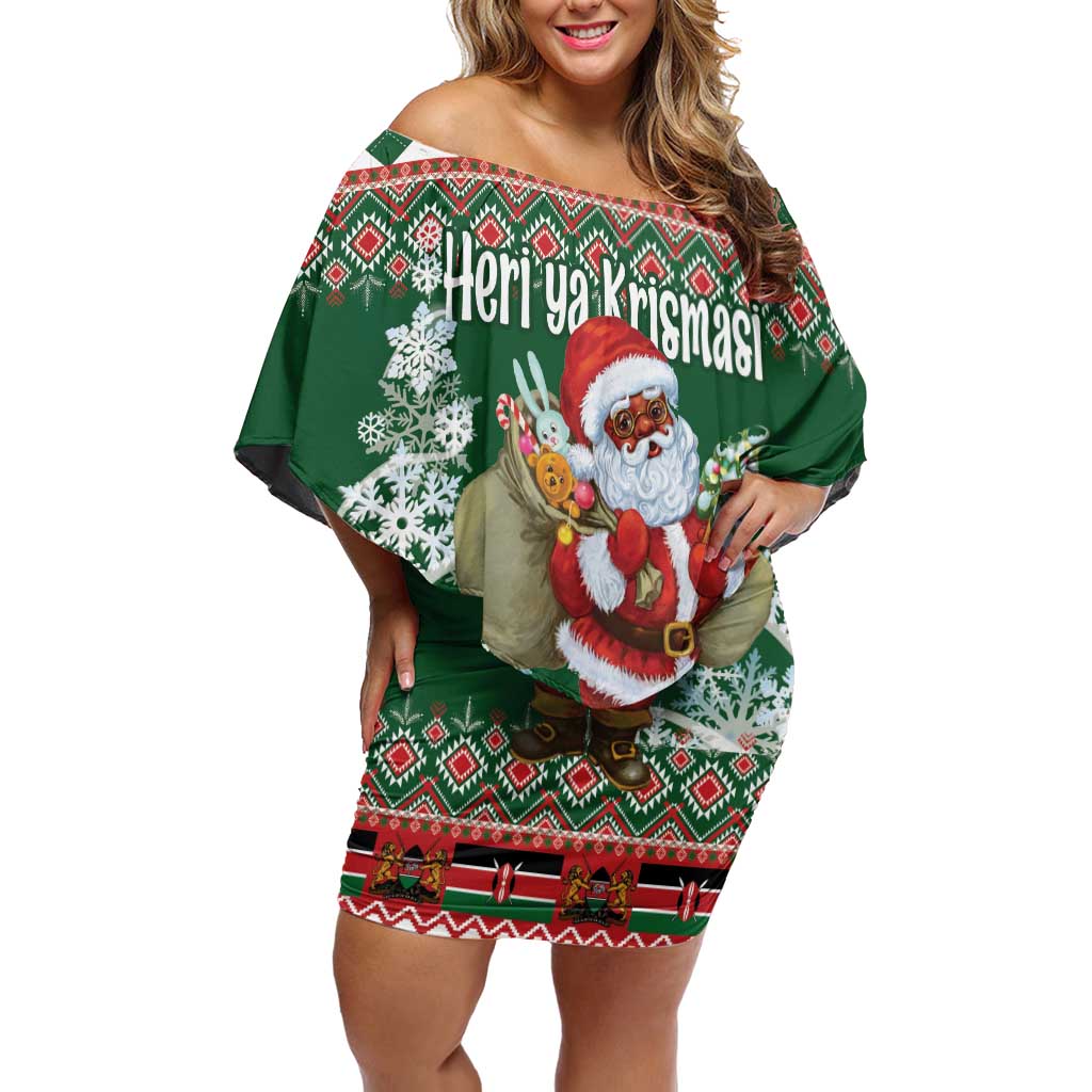 Personalized Kenya Christmas Off Shoulder Short Dress African Santa Claus - Heri ya Krismasi - Wonder Print Shop