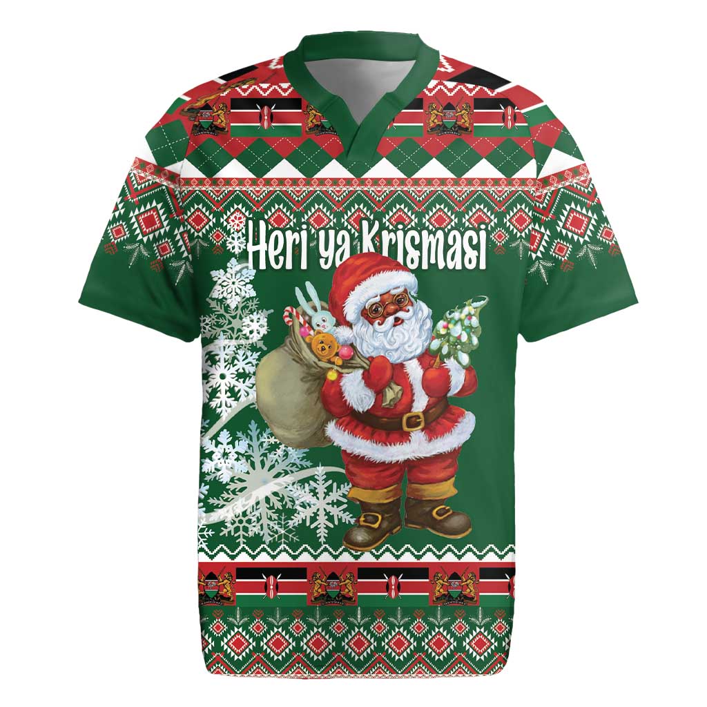 Personalized Kenya Christmas Rugby Jersey African Santa Claus - Heri ya Krismasi - Wonder Print Shop