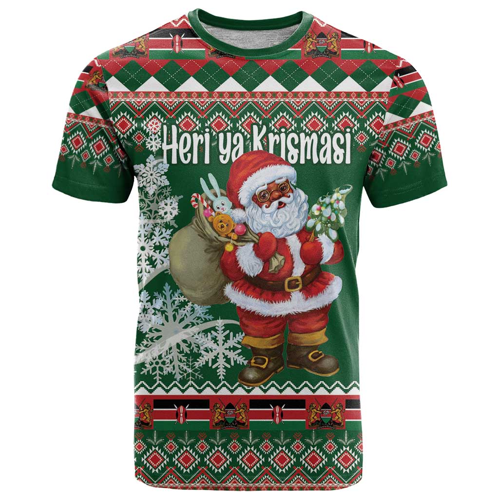 Personalized Kenya Christmas T Shirt African Santa Claus - Heri ya Krismasi - Wonder Print Shop