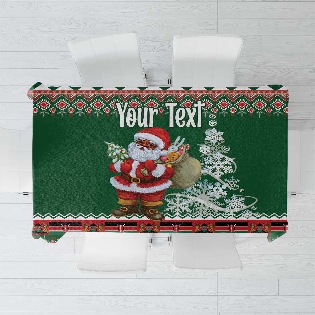 Green personalized tablecloth with Santa Claus and text banner design