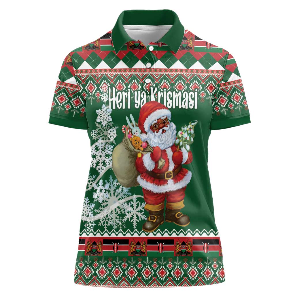 Personalized Kenya Christmas Women Polo Shirt African Santa Claus - Heri ya Krismasi - Wonder Print Shop