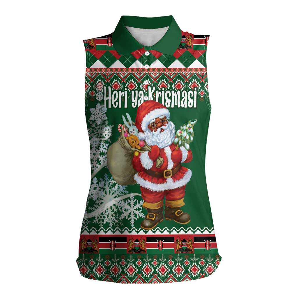 Personalized Kenya Christmas Women Sleeveless Polo Shirt African Santa Claus - Heri ya Krismasi - Wonder Print Shop