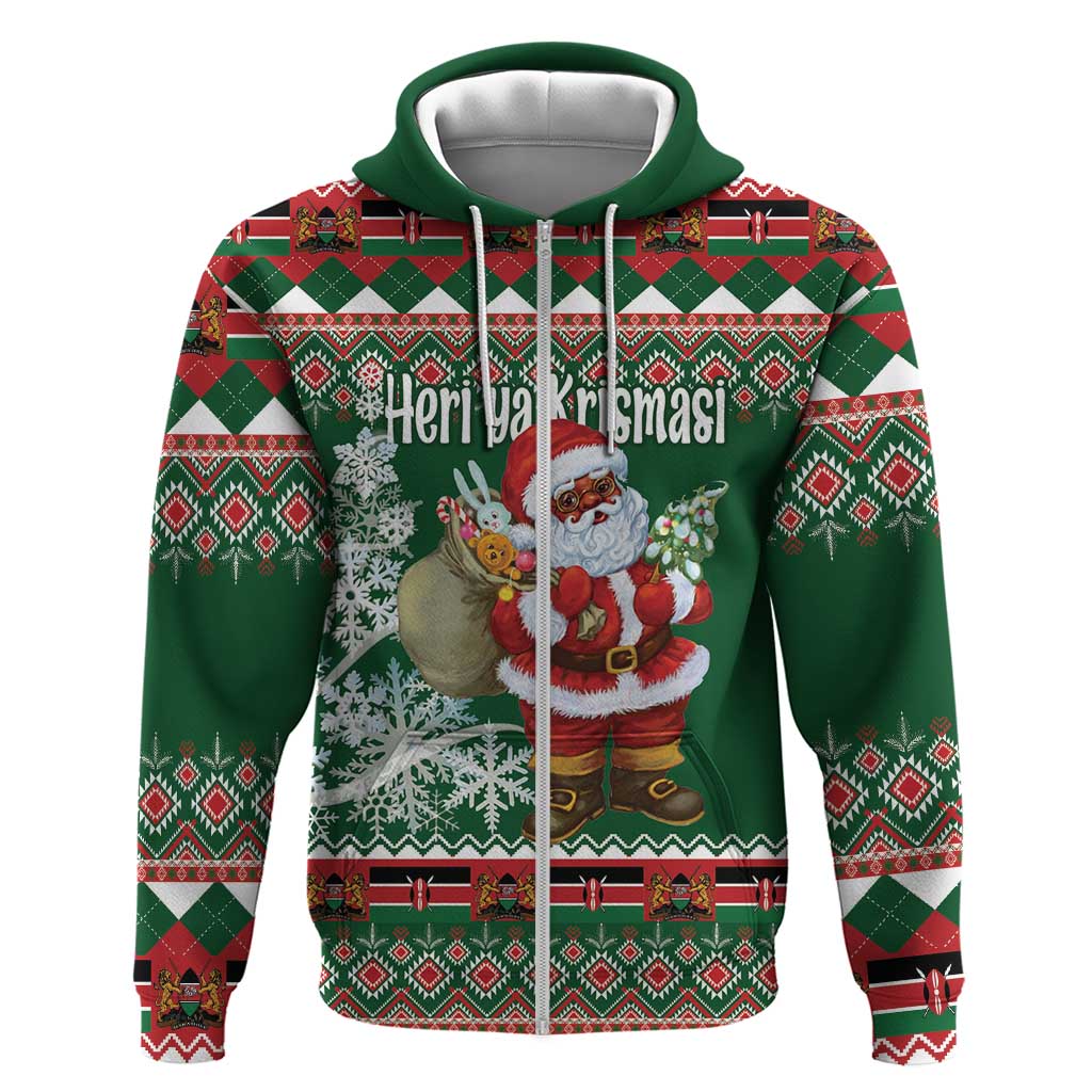 Personalized Kenya Christmas Zip Hoodie African Santa Claus - Heri ya Krismasi - Wonder Print Shop