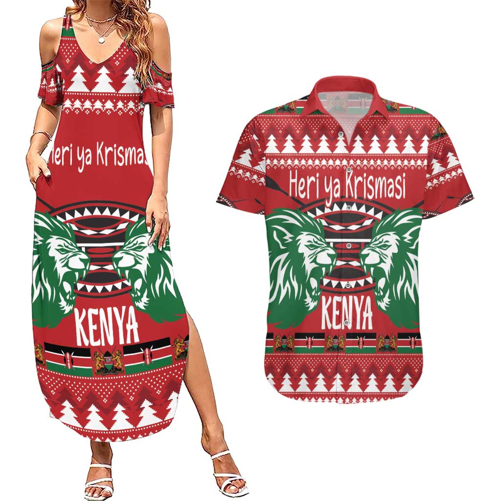 Kenya Christmas Lion Couples Matching Summer Maxi Dress and Hawaiian Shirt Heri ya Krismasi - Wewe pia - Wonder Print Shop