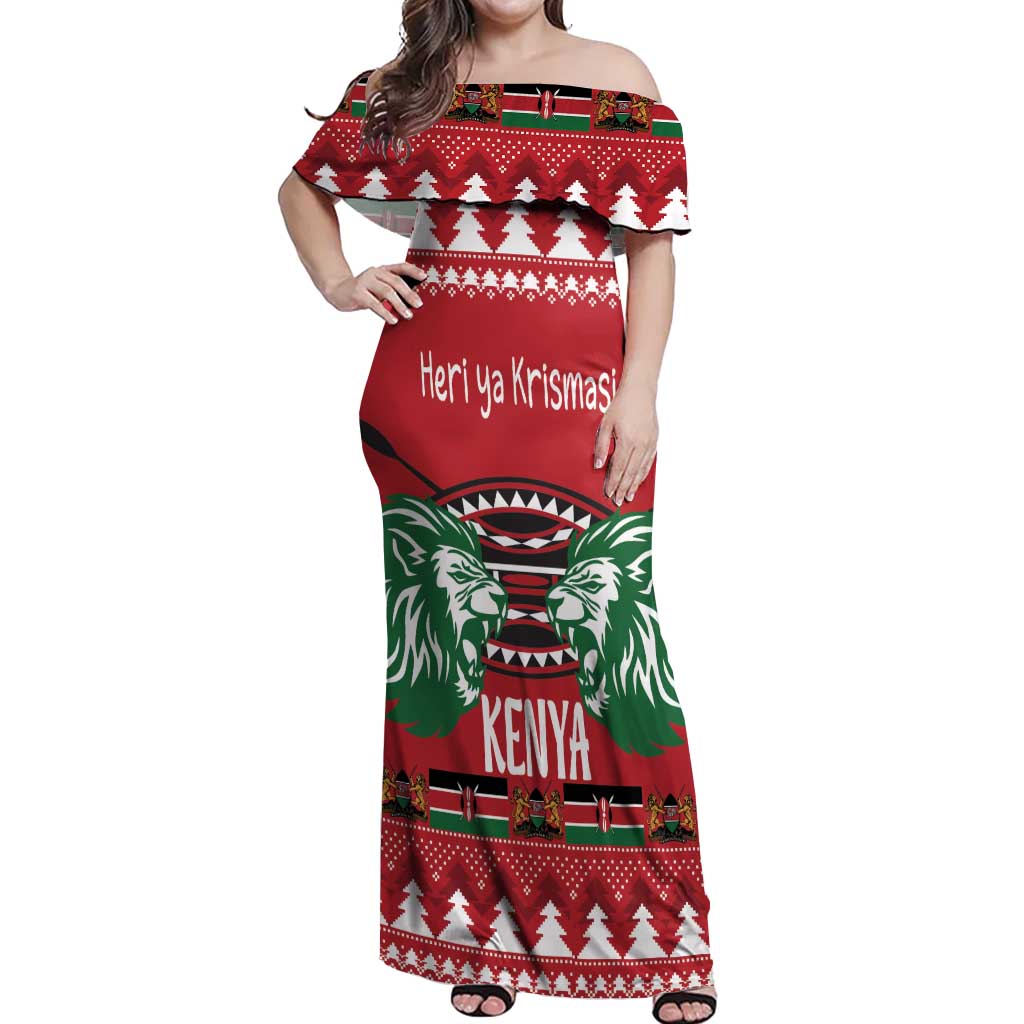 Kenya Christmas Lion Off Shoulder Maxi Dress Heri ya Krismasi - Wewe pia - Wonder Print Shop