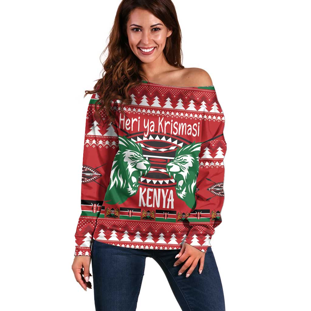 Kenya Christmas Lion Off Shoulder Sweater Heri ya Krismasi - Wewe pia - Wonder Print Shop