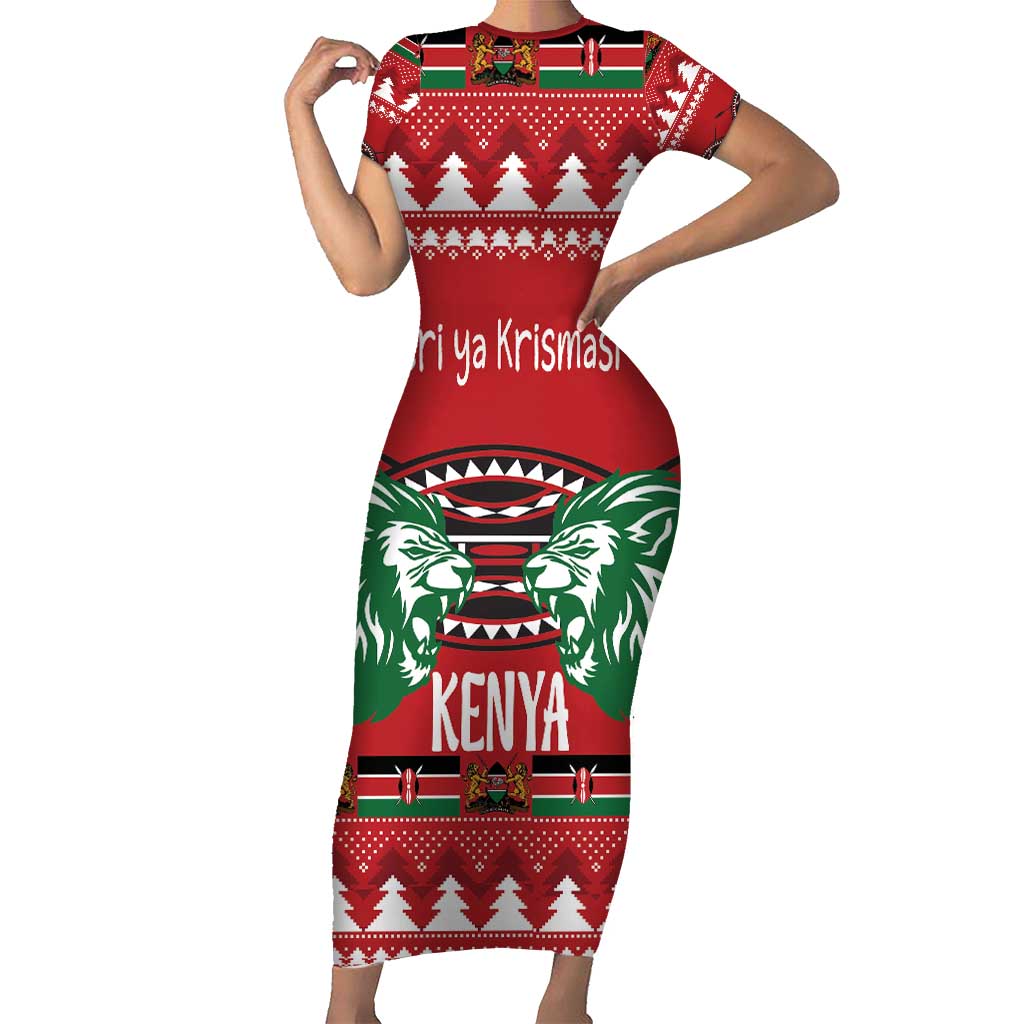 Kenya Christmas Lion Short Sleeve Bodycon Dress Heri ya Krismasi - Wewe pia - Wonder Print Shop