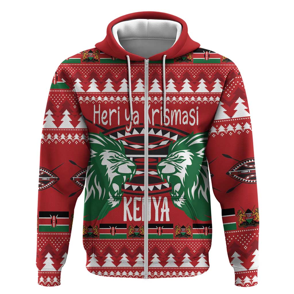 Kenya Christmas Lion Zip Hoodie Heri ya Krismasi - Wewe pia - Wonder Print Shop