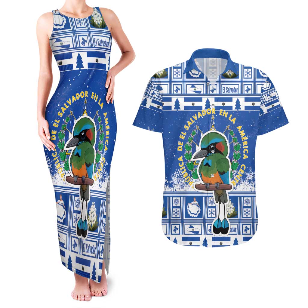 El Salvador Christmas Couples Matching Tank Maxi Dress and Hawaiian Shirt The Torogoz Cartoon With Coat Of Arms - Wonder Print Shop