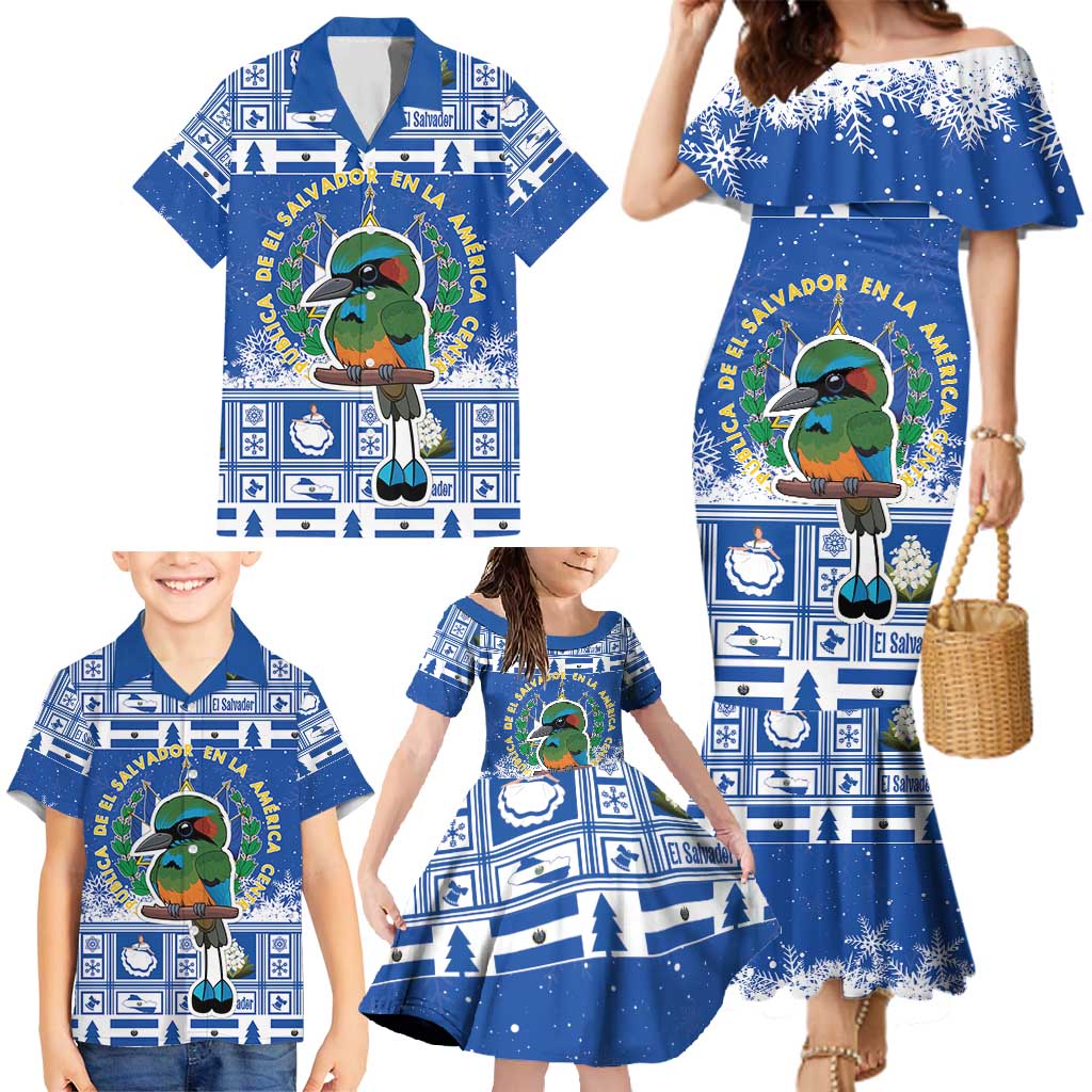 El Salvador Christmas Family Matching Mermaid Dress and Hawaiian Shirt The Torogoz Cartoon With Coat Of Arms - Wonder Print Shop