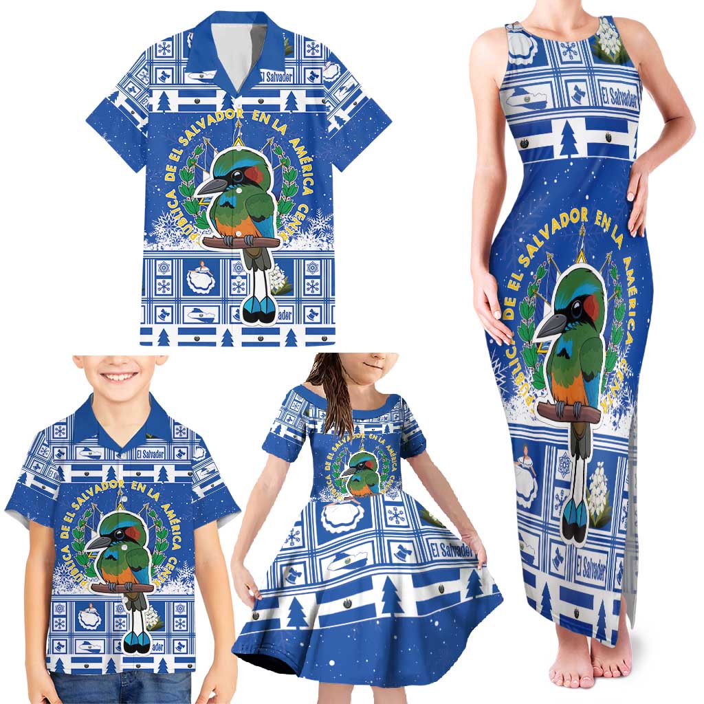 El Salvador Christmas Family Matching Tank Maxi Dress and Hawaiian Shirt The Torogoz Cartoon With Coat Of Arms - Wonder Print Shop