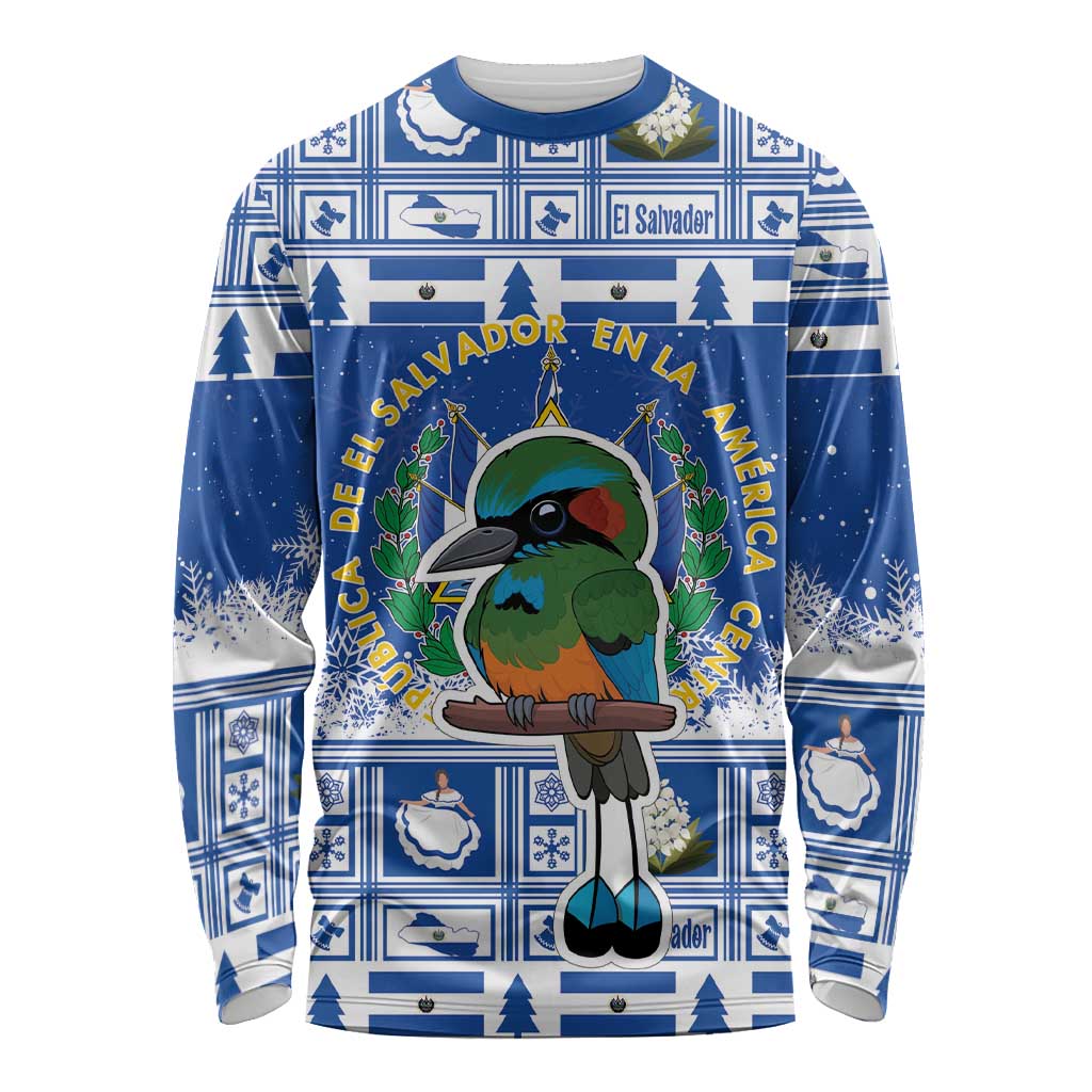 El Salvador Christmas Long Sleeve Shirt The Torogoz Cartoon With Coat Of Arms - Wonder Print Shop