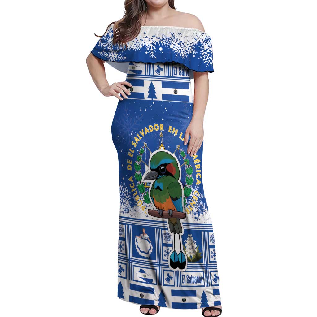 El Salvador Christmas Off Shoulder Maxi Dress The Torogoz Cartoon With Coat Of Arms - Wonder Print Shop