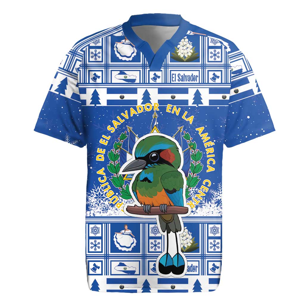 El Salvador Christmas Rugby Jersey The Torogoz Cartoon With Coat Of Arms - Wonder Print Shop