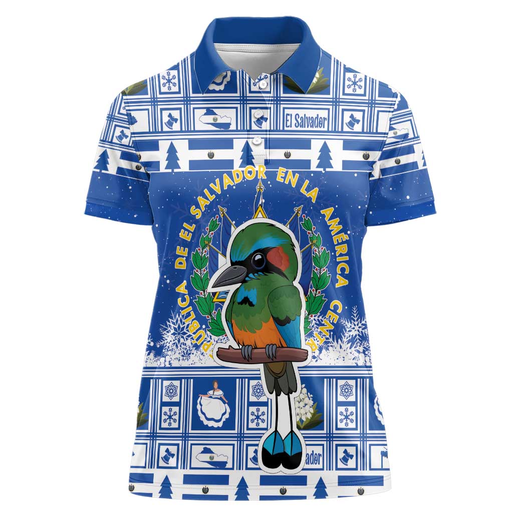 El Salvador Christmas Women Polo Shirt The Torogoz Cartoon With Coat Of Arms - Wonder Print Shop