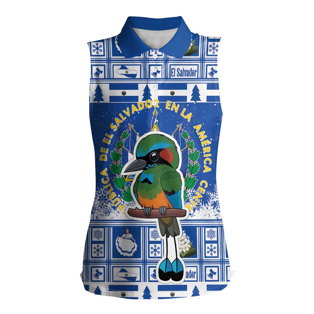 El Salvador Christmas Women Sleeveless Polo Shirt The Torogoz Cartoon With Coat Of Arms - Wonder Print Shop