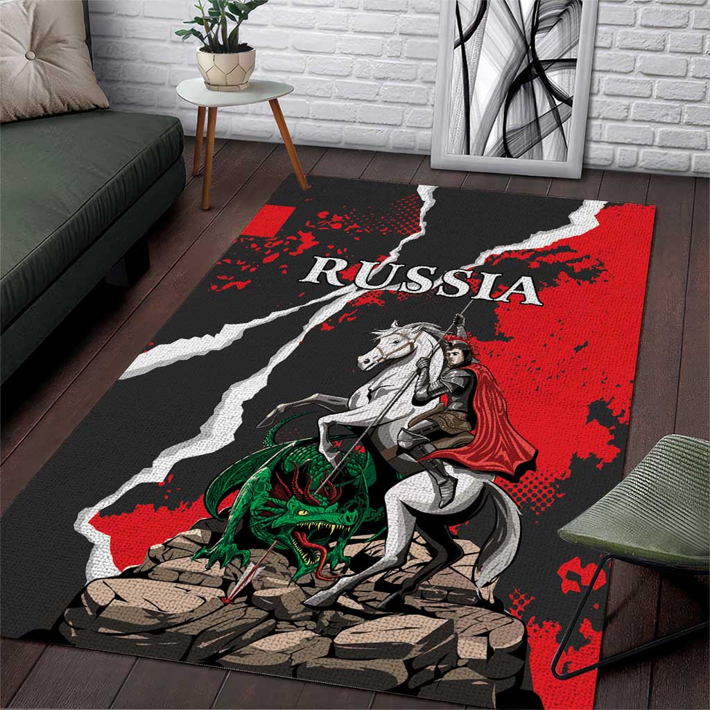 Russia Knight Fighting With Dragon Area Rug Grunge Style