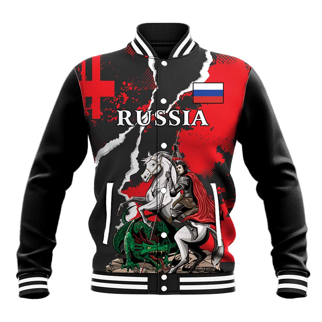 Russia Knight Fighting With Dragon Baseball Jacket Grunge Style