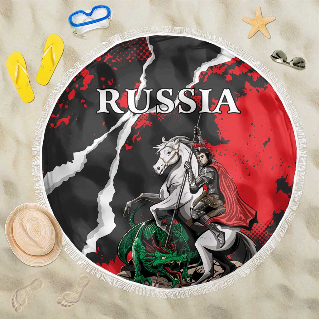 Russia Knight Fighting With Dragon Beach Blanket Grunge Style