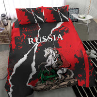 Red/black/white Russia bedding set duvet with knight-and-horse artwork and dragon motif