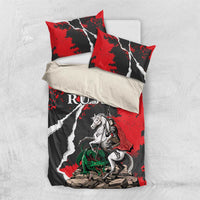 Russia bedding set with duvet and matching pillowcases, knight on horse and dragon design