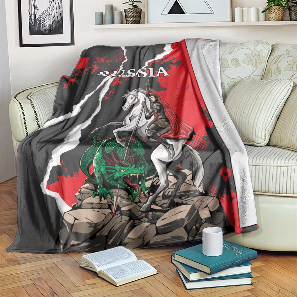 Russia Knight Fighting With Dragon Blanket Grunge Style