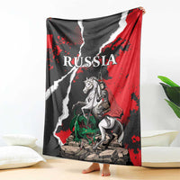 Russia map throw blanket with knight and dragon artwork, red and dark gray design